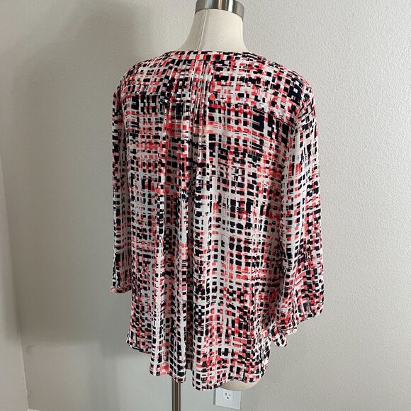 Nydj Womens XL Geometric Blouse 3/4 Sleeve Button Front Pullover Tunic Top Shirt - Picture 7 of 8